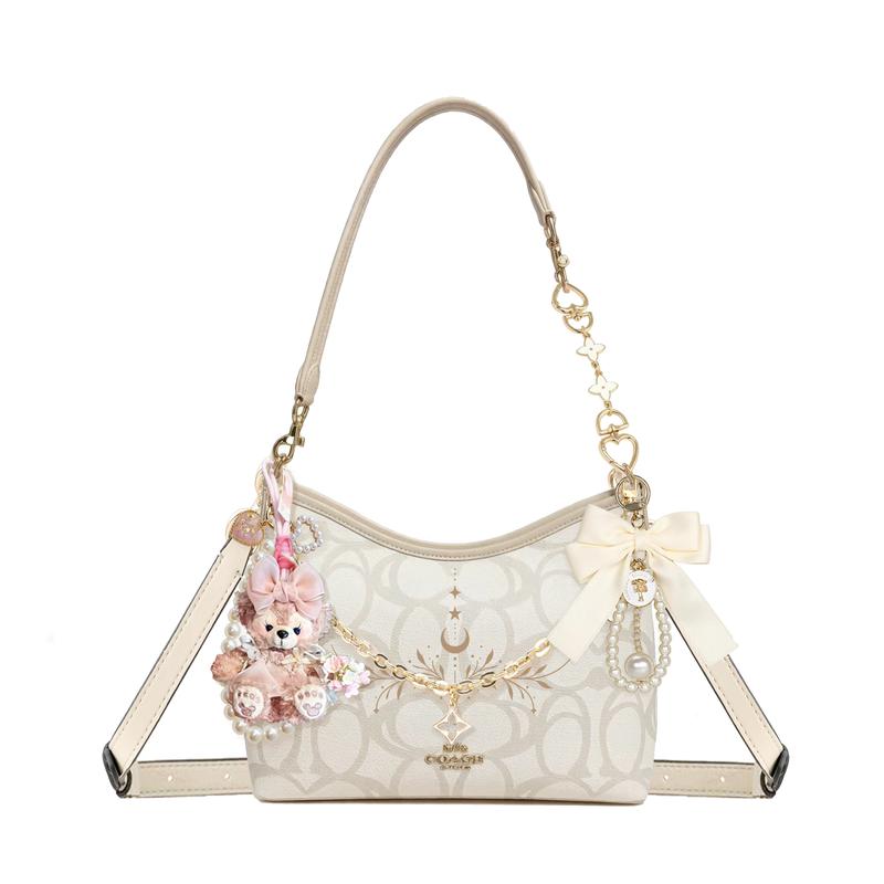 

COACH shoulder bag [Customized bag] Laurel Signature 31 brand print gold accessories doll bow pearl chain coated Chunshan Half Awake Basic Model золотий
