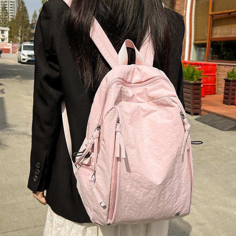 Japanese Style Unisex Backpack Simple Pure Color Travel Large Capacity Nylon Shoulder Bag for Middle and High School Students