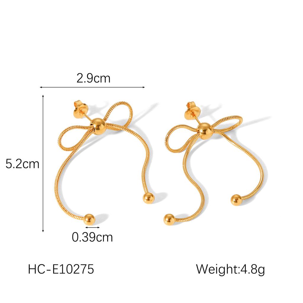 Golden Snake Bone Chain Bow Earrings For Women Fashion Versatile Dainty Ear Jewelry