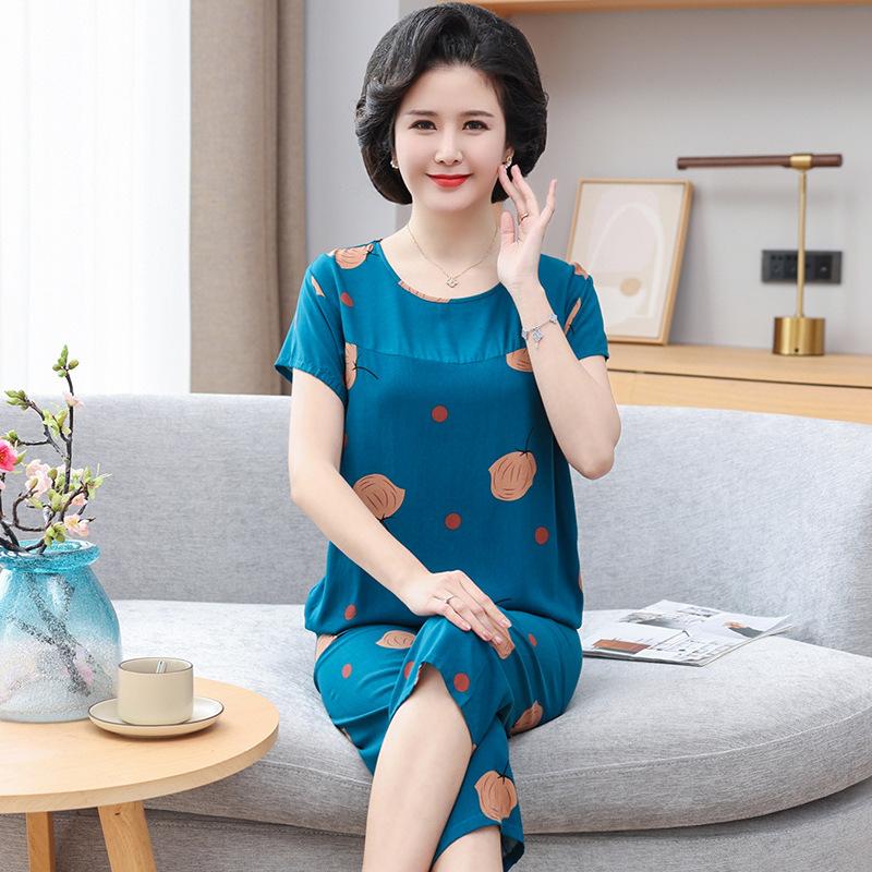 Summer Women's Cotton Pajamas Women's Thin Short Sleeve Set Plus Size Women's Loungewear Can Be Breathable and Antibacterial Sleepwear