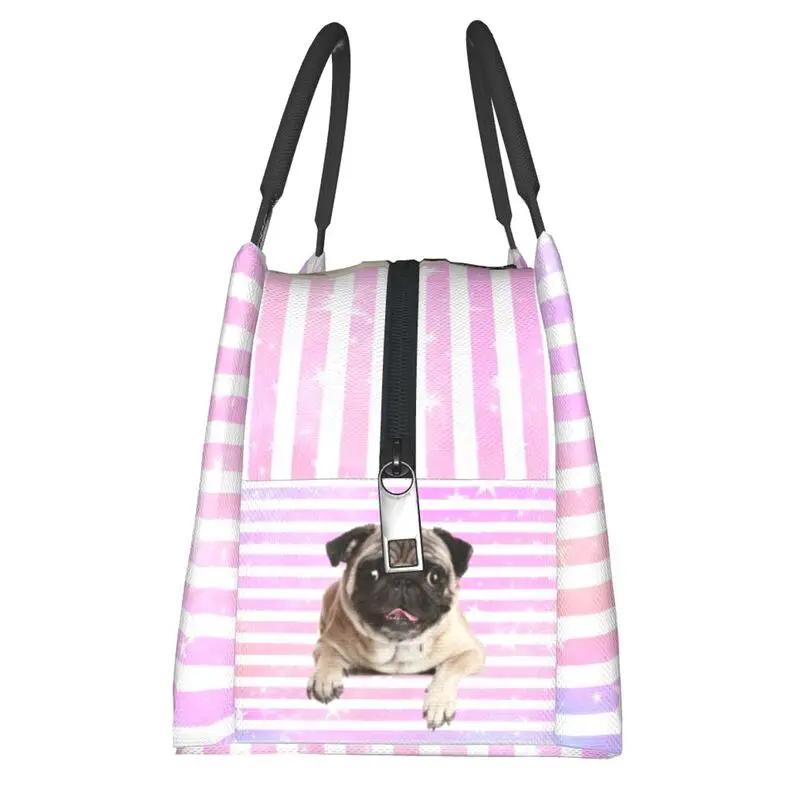 Lovely Pug Dog Insulated Lunch Tote Bag for Women Portable Cooler Thermal Bento Box Outdoor Camping Travel
