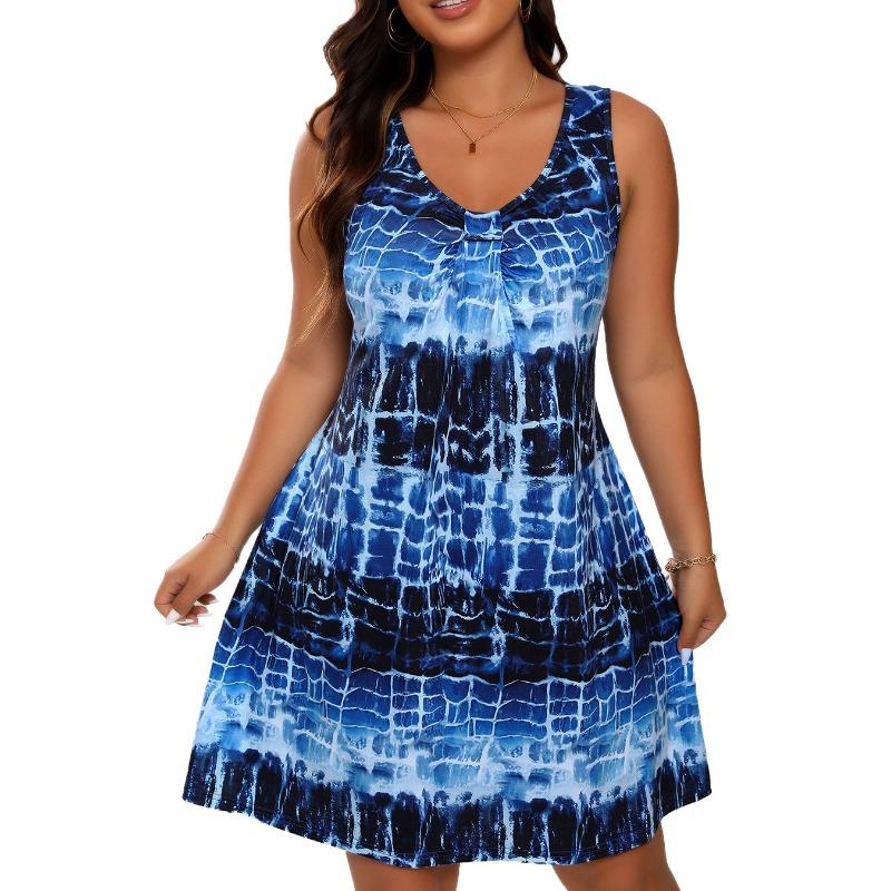 Women's Fashion Print Crew Neck Sleeveless Dress