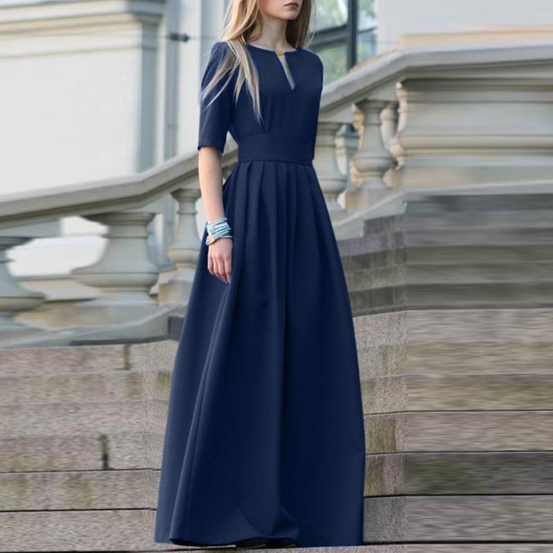 ZANZEA Women Elegant V-Neck Casual Half Sleeve Maxi Long Dress S