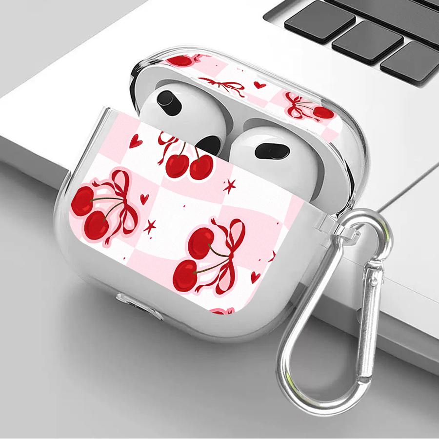 Clear Earphone Cases Cover Case For Airpods Pro3 3 1 Pro 2 Pro2 4 Red Lovely Cherry