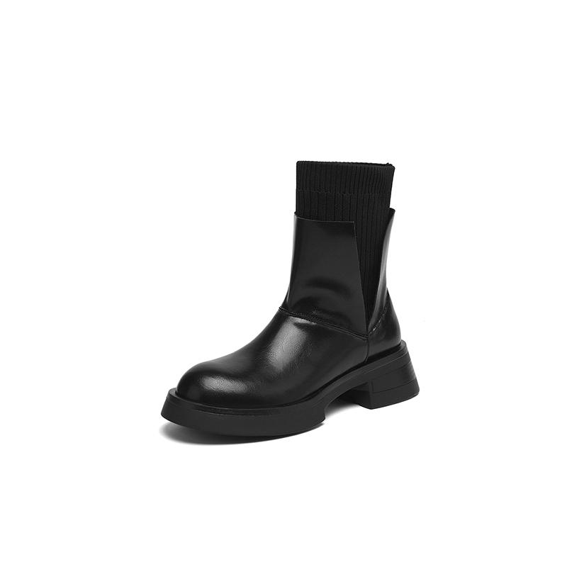 Fashion 2025 NEW Autumn/Winter Women Boots Round Toe Med Heel Chelsea Boots Split Leather Shoes for Women Retro Ankle Boots Modern