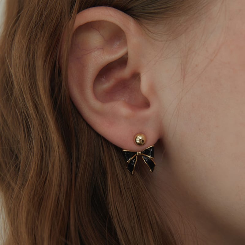 Tatiana (925 Silver) Black Party Ribbon Ear Jacket Earrings EC3076