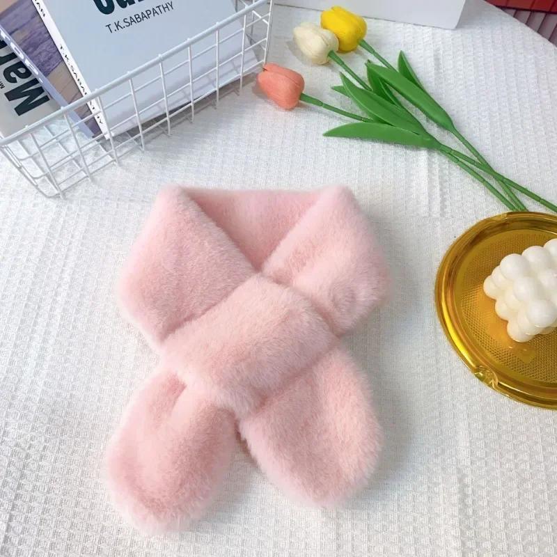 Warm Candy Color Furry Scarf for Toddler Korean Fashion Solid Color Scarf for Young Kids Autumn Winter Outdoor Warm Scarfs