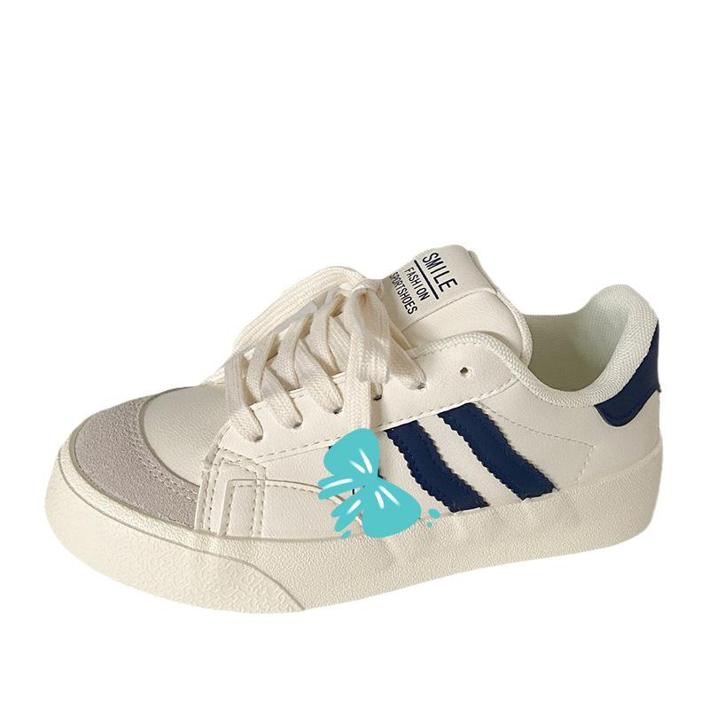 G1089 Hong Kong style leather surface white shoes women's 2025 new student versatile ins trendy retro design casual board shoes