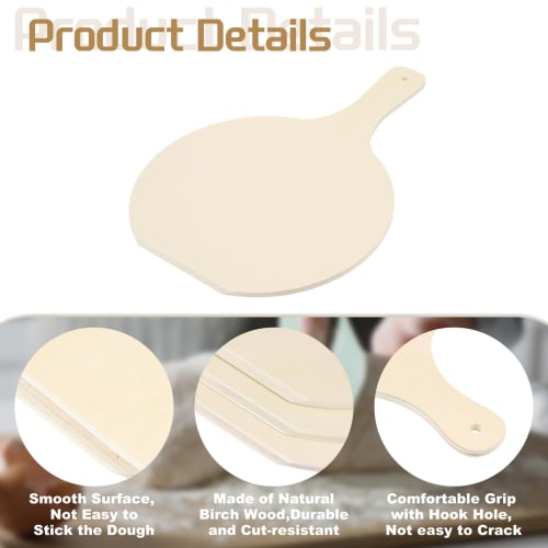 uxcell Wooden Pizza Board with Handle, Round Pizza Paddle, Steak Plate, Thin Plywood, Pizza Peel, Cutting Board, Bread Board, Camping Lunch Plate, Unp