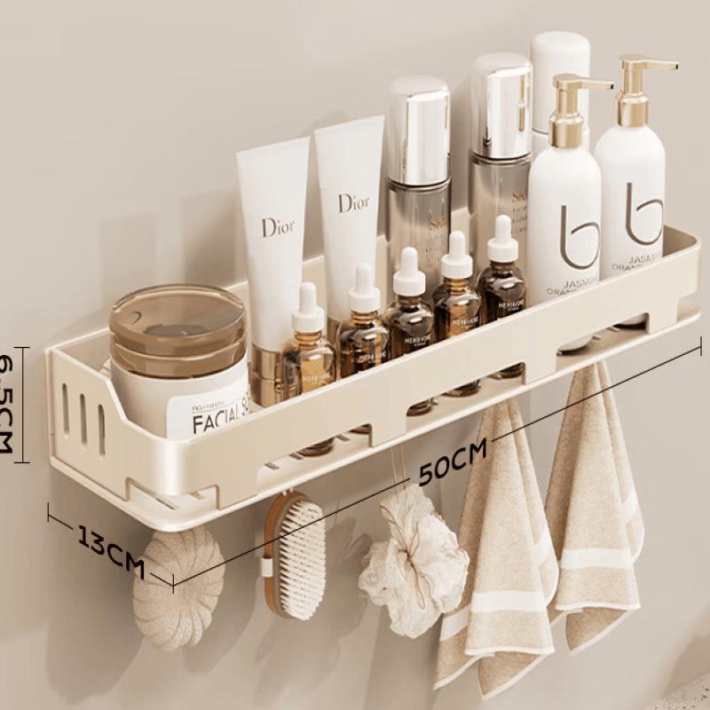 Modern Cream Style 2-Tier Carbon Steel Suction Cup Kitchen Shelf