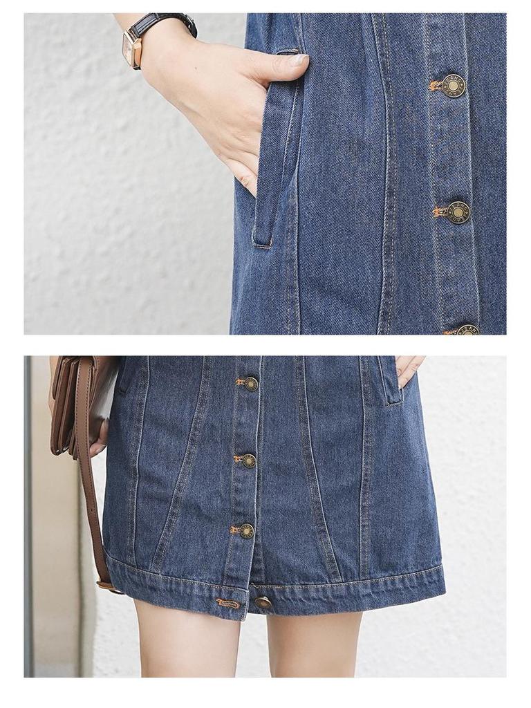 Women's French Retro Polo Dress - Summer 2026 High-End, Waist-Cinched, Slimming Denim Style