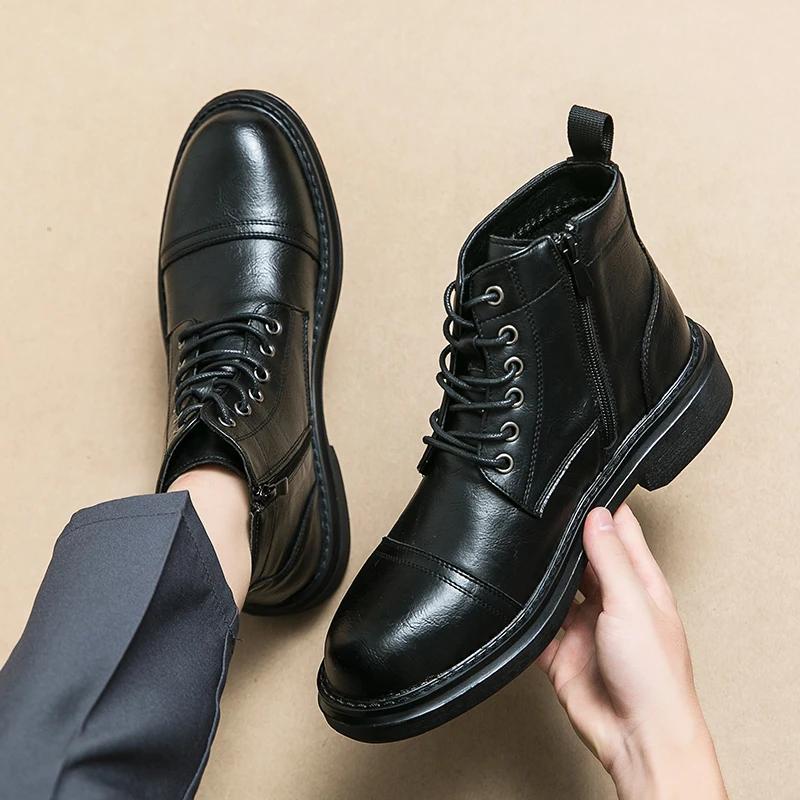Fashion Outdoor Men Boots Anti-slip Wearable Boots Lace Up Versatile Male Leather Shoes Business Ankle Boot Dating Loafers Shoes