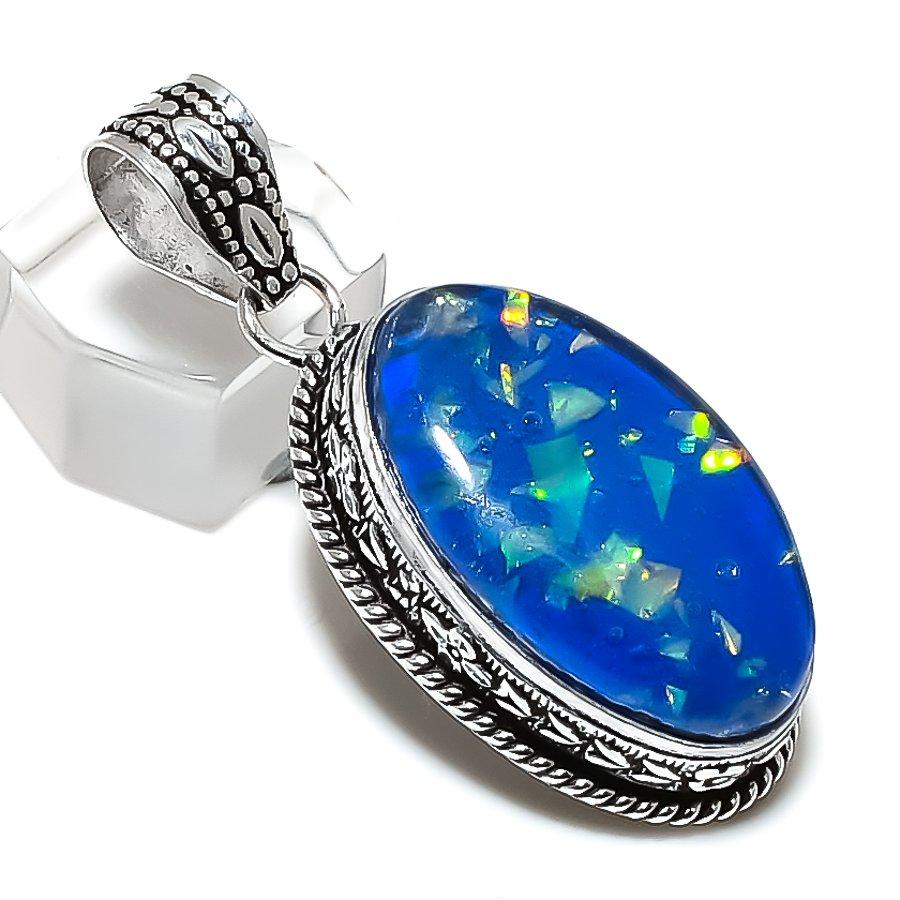 Natural Blue Triplet Opal Handmade 925 Sterling Silver Pendant 2.01" m9W42