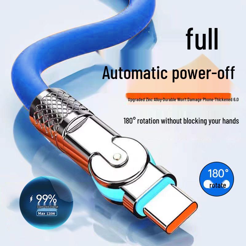 120W Fast Charging Type-C Cable, 180° Rotating Design, Compatible with Huawei and Vivo PO Flash Charge