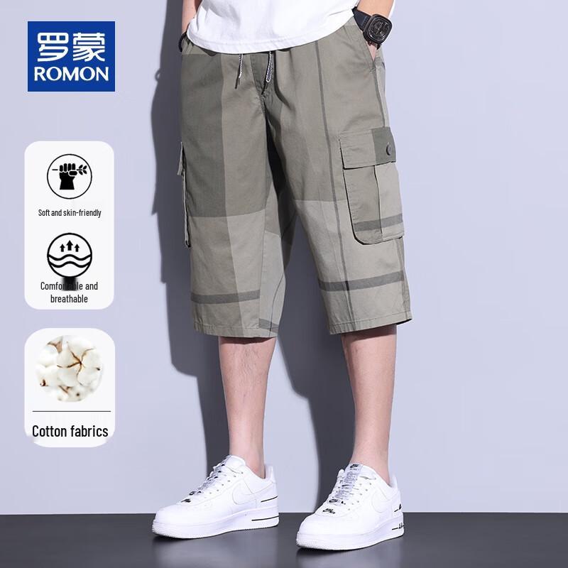 ROMON Men s Cotton Casual Capri Shorts 2XL