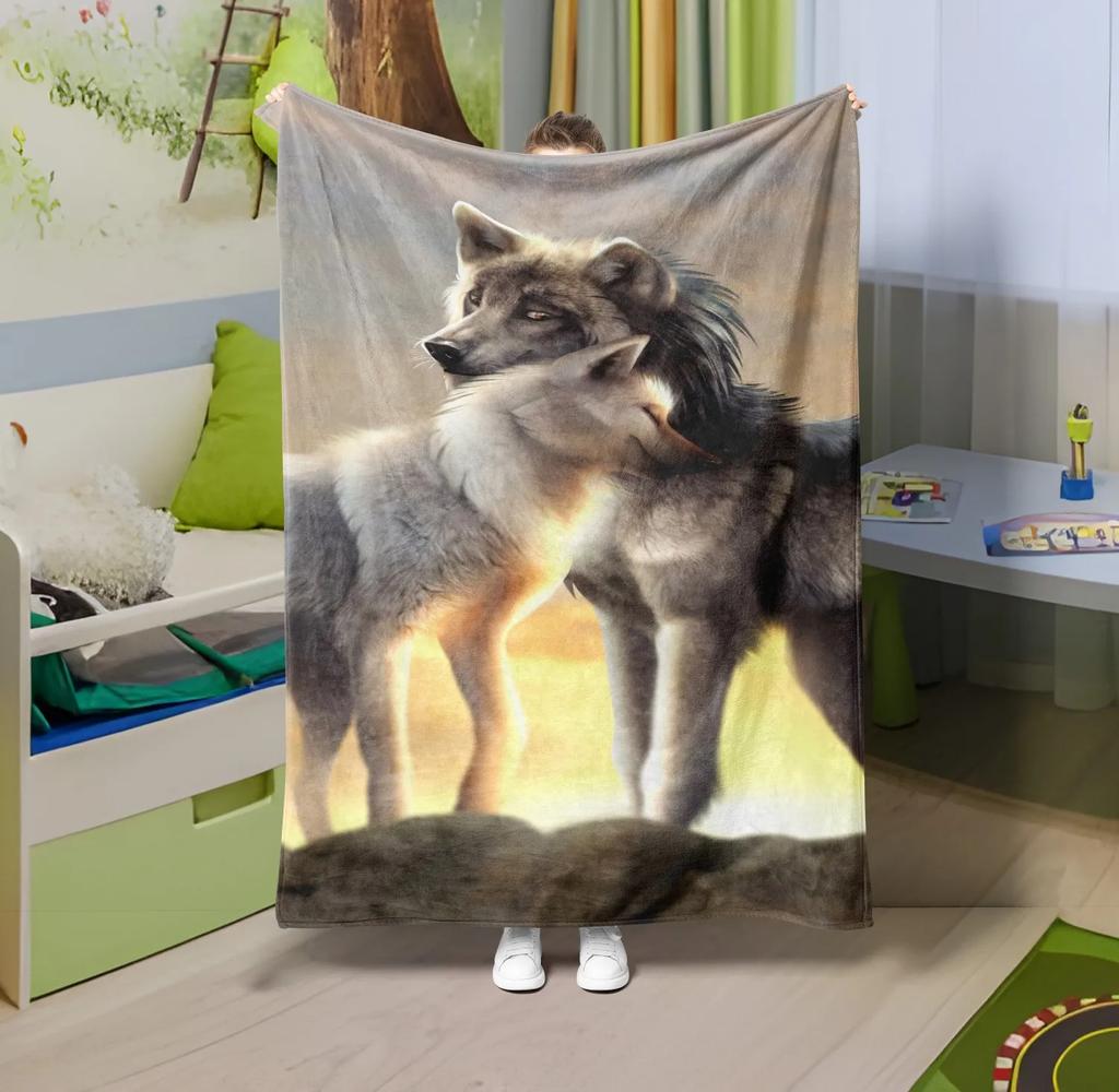 1PC Throw Cute Dinosaur Animals Theme Flannel Blanket Soft Thin Blankets Wolfs Art for Sofa Bed Car Camp Wild Animals Theme Gift