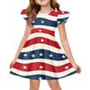 Girls Dress Sleeveless Ruffle Sleeve Independence Day Spliced Star Pattern Casual A-Line Dress for Kids