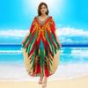 Colorful Printed Boho Beach Kaftan Dress Women Plus Size Maxi Summer Cover Up Rayon Bathing Suit