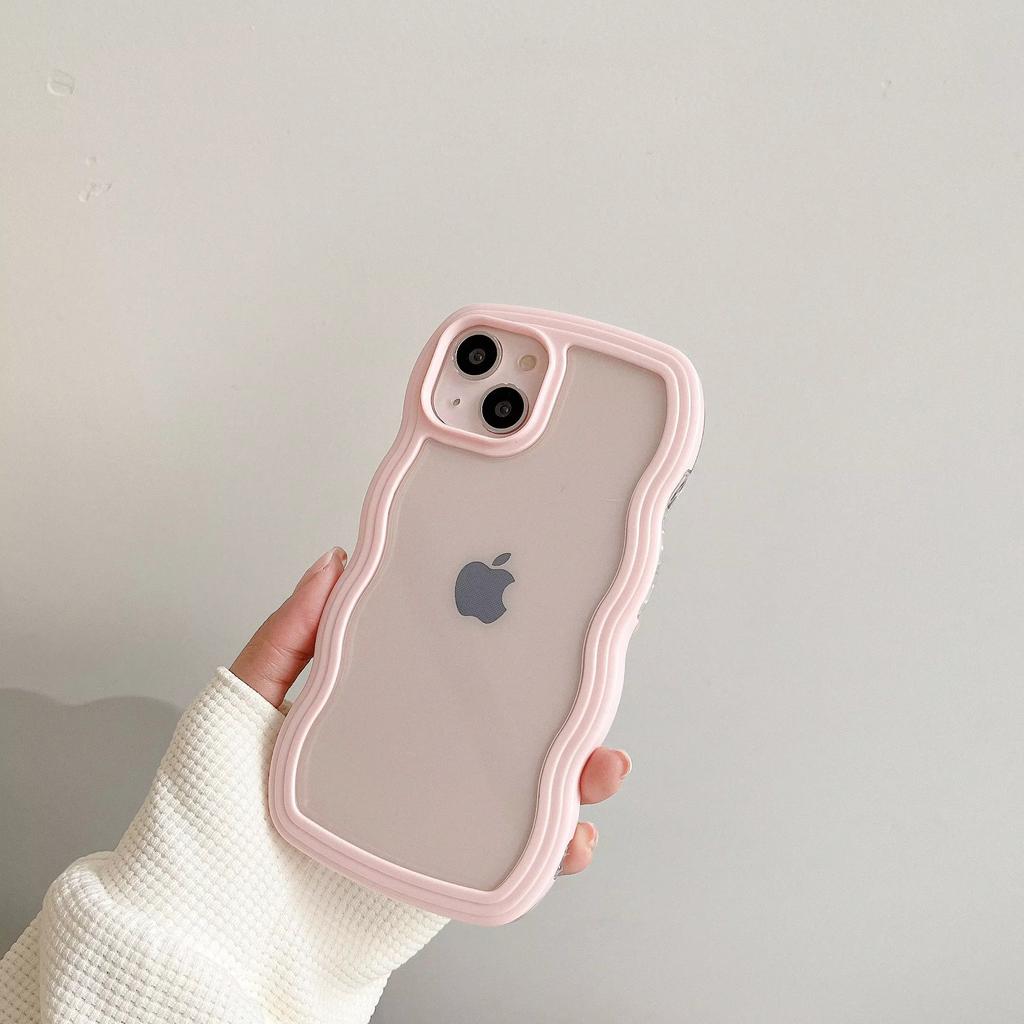 Fashion Transparent Curly Wave Case for iPhone 16 11 12 13 14 15 Pro Max 8 Plus X XR XS Shockproof Bumper Cover Capa Aesthetic