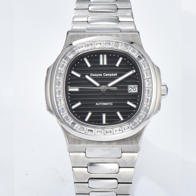 Square diamond-encrusted mechanical watch men s business watch waterproof luminous men s mechanical watch watch чёрный