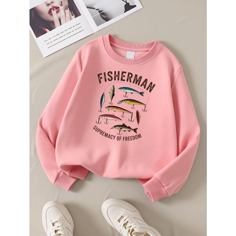 Kids Sweatshirt,Crew Neck Fashion Sweatshirt Featuring Fisherman Lures Freedom Supremacy, a Stylish Top for Autumn And Winter