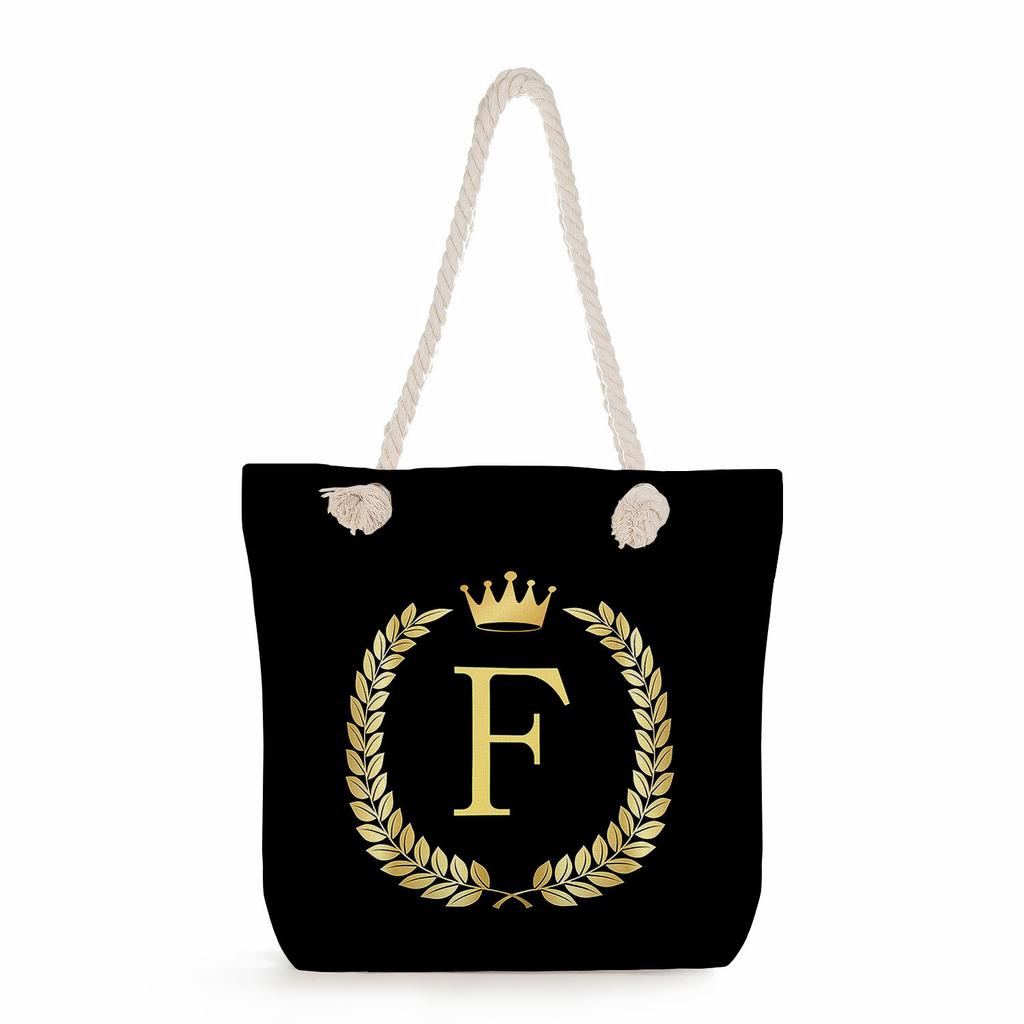 Black letters on a black background print thick rope single-shoulder beach bag 7289 CLE