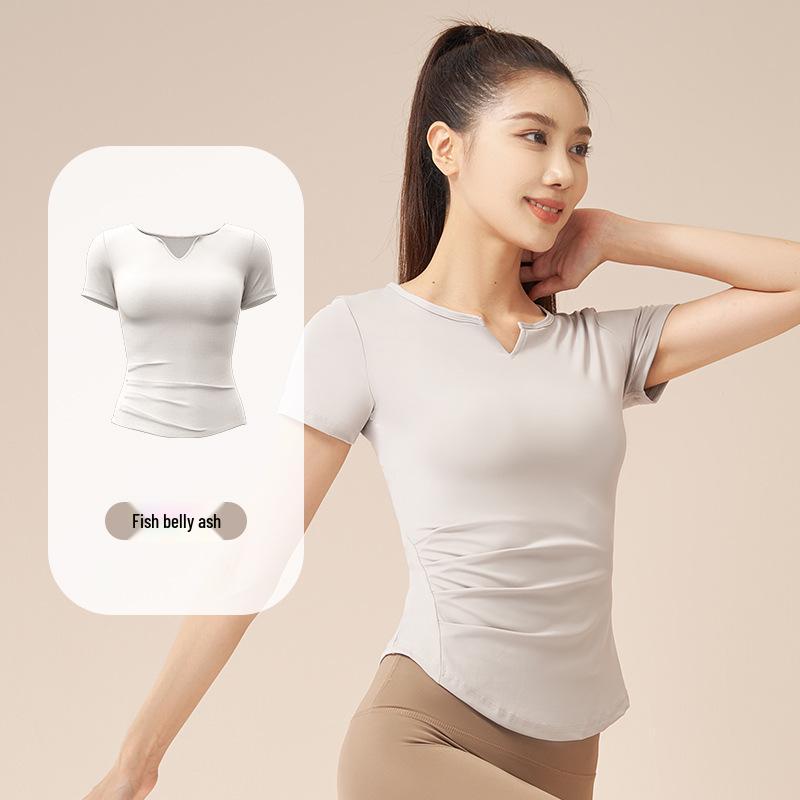 

Женский плиссированный топ с V-образным вырезом и короткими рукавами для йоги и бега Juyitang Small