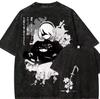 Vintage Washed NieR Automata T Shirt 2B YoRHa Double Sided Graphic Cotton Crew Neck Short Sleeve Unisex Oversized Streetwear Tee