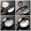 304 Stainless Steel Bamboo and Wood Handle Japanese Soup Shell Colander Mini Shovel Multi-style Mesh Colander Natural Bamboo Joint