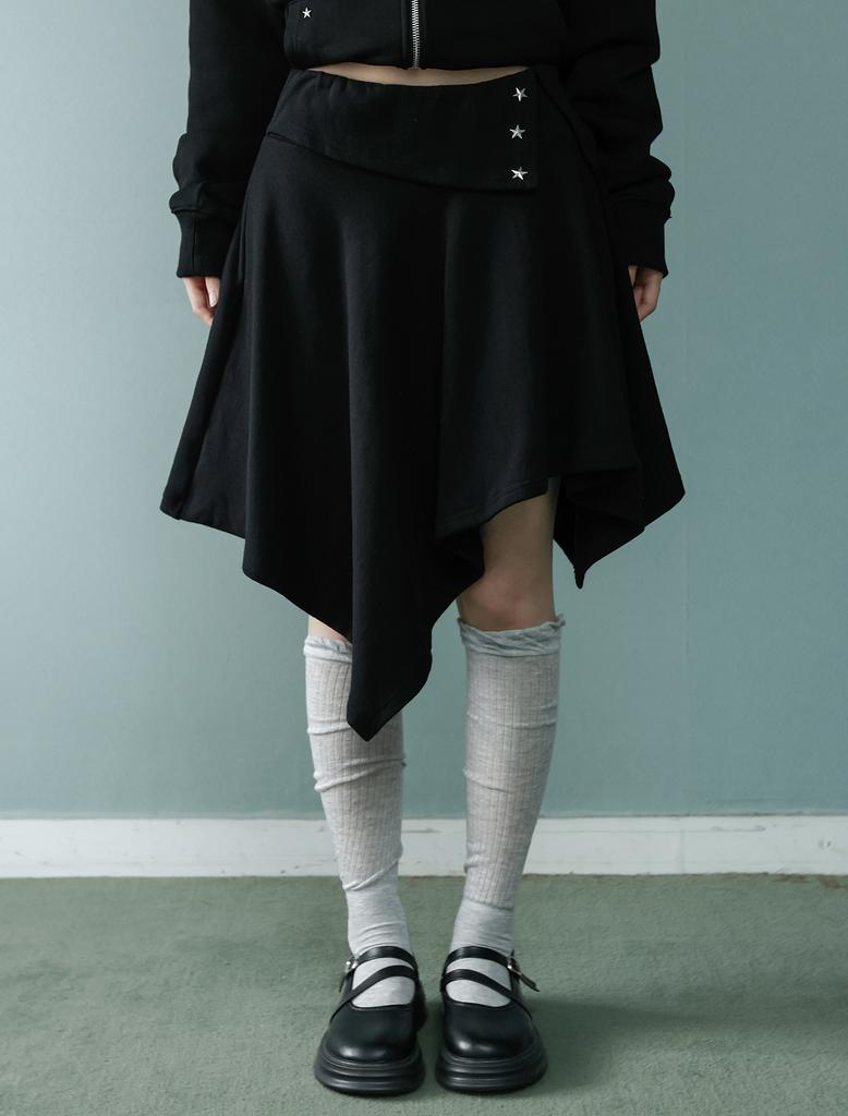 Lupeu Star Rivet Asymmetrical Midi Skirt Black