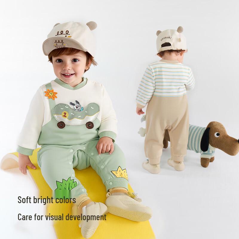 Balabala Infant Faux Two-Piece Long Sleeve Bodysuit Romper