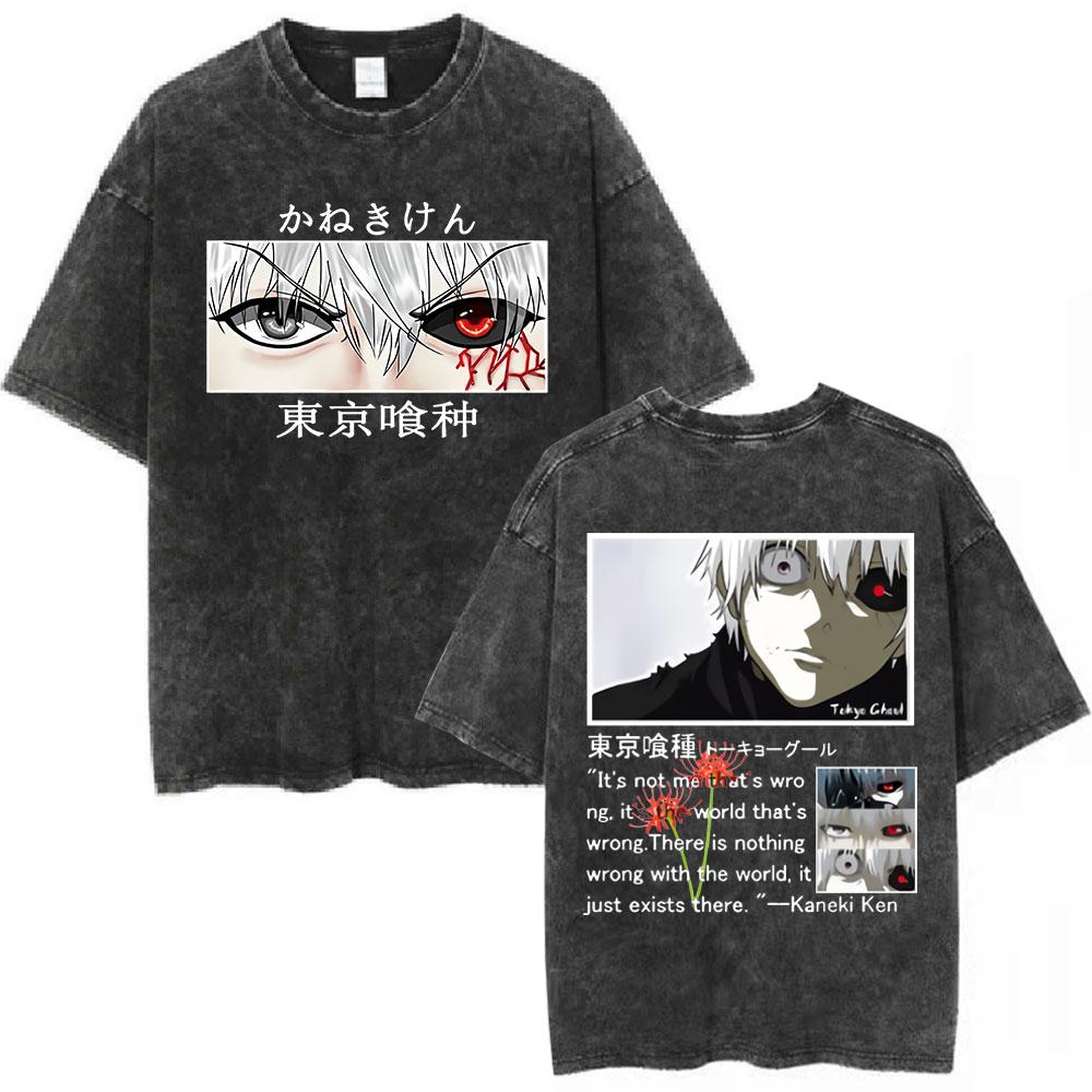 Washed Vintage Anime Tokyo Ghoul T Shirt Cartoon Juzo Suzuya Graphic Tshirt Men Women Manga Retro Oversized Tshirts Streetwear S