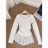 Spring & Autumn Ballet Style Lace Halter Layered Long Sleeve Women's T-shirt