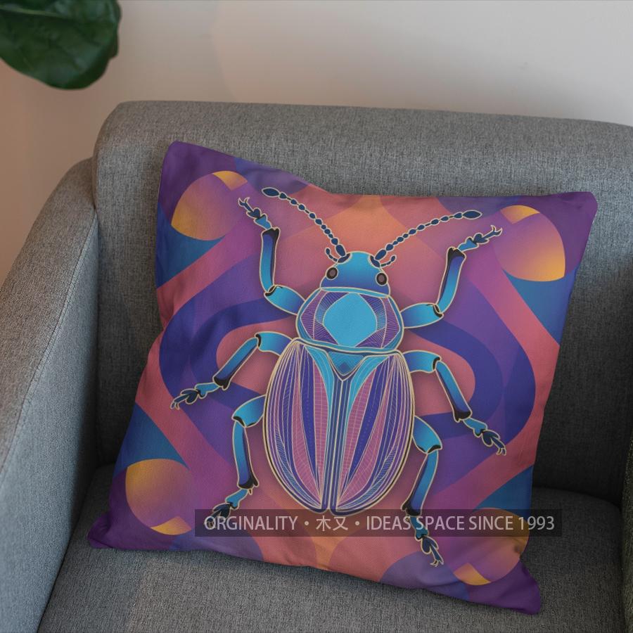 2D Colorful Beetle Geometric Pattern Throw Pillow Pattern Cushion Cover Suitable For Sofa Bedroom Car Pillow Cover