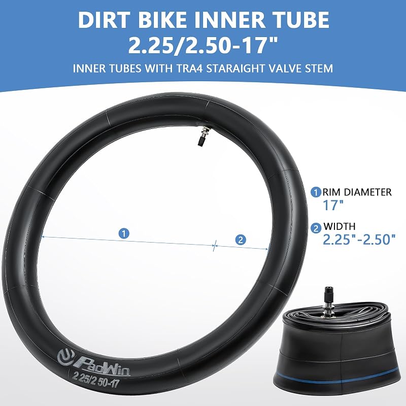 PaoWin 2-Pack, 2.25-17 Tube, Thick Wall, Sturdy, TR4 Valve, 2.50-17 Tube, 2.25/2.50-17 70/100-17 Tire Tube, Applicable to 2.25-17 2.50-17 70/100-17