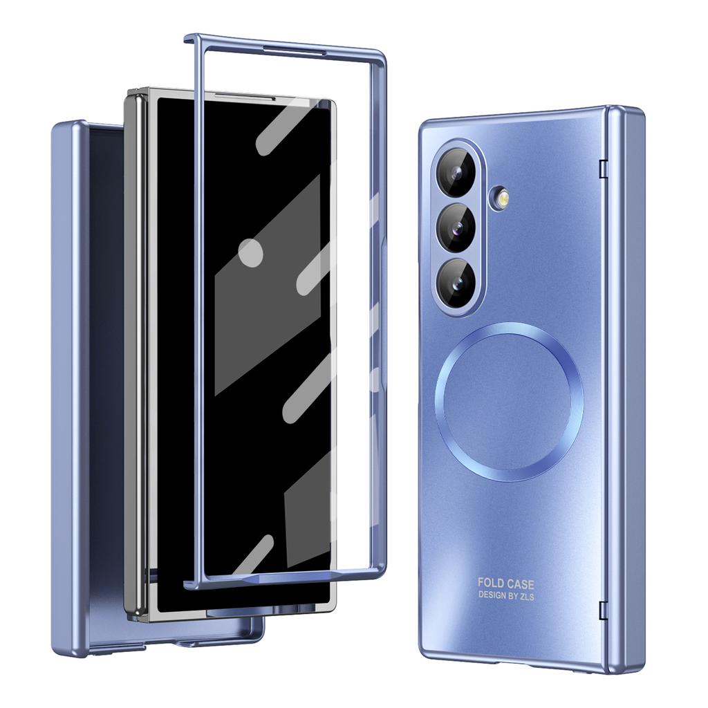 For Samsung Galaxy Z Fold7 5G Case Electroplated PC Magnetic Phone Cover with Tempered Glass Film