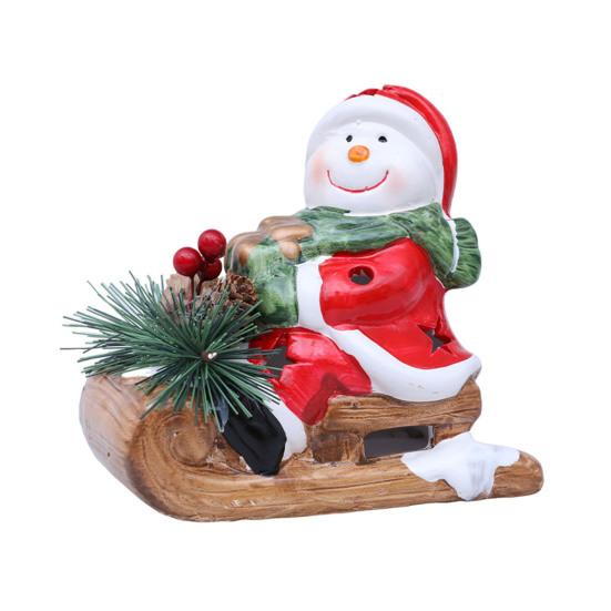 Santa Sleigh Figurine Light Up Ceramic Santa Claus Statue LED