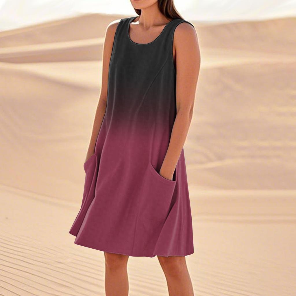 Women's Fashion Casual Gradient Print Sleeveless Pocket Beach Dress