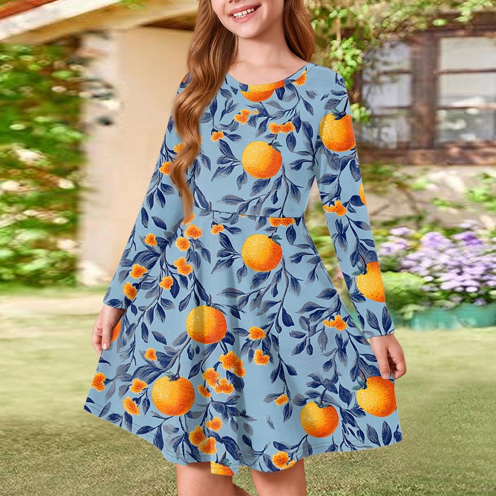 Girls' Summer Princess Dress - Long Sleeve A-Line T-Shirt Dress
