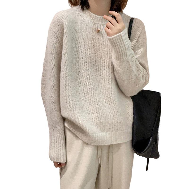 Women's Soft Knit Long-Sleeve Sweater: Fashionable, Versatile, Round Neck, Perfect for Autumn/Winter