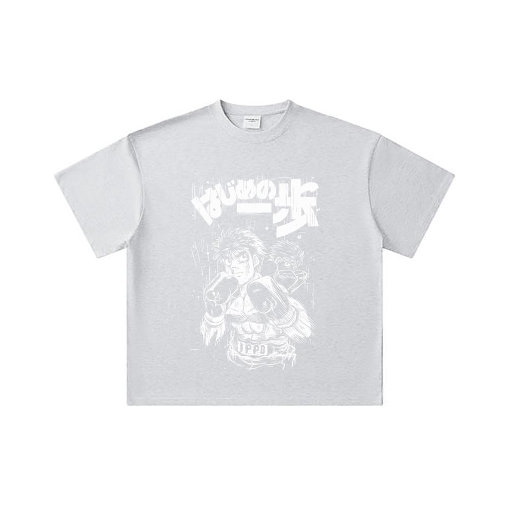 260 GSM Double Yarn 32 Count 100% Cotton Hajime No Ippo V4 Ippo Print Unisex Heavy Cotton T Shirt