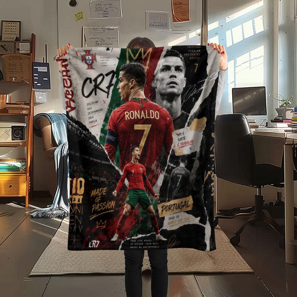 1PC Portugal National Football Logo Patterned Flannel Blanket Suitable For All Seasons for Home Decor Warmth and Comfort Gifts Holiday Present