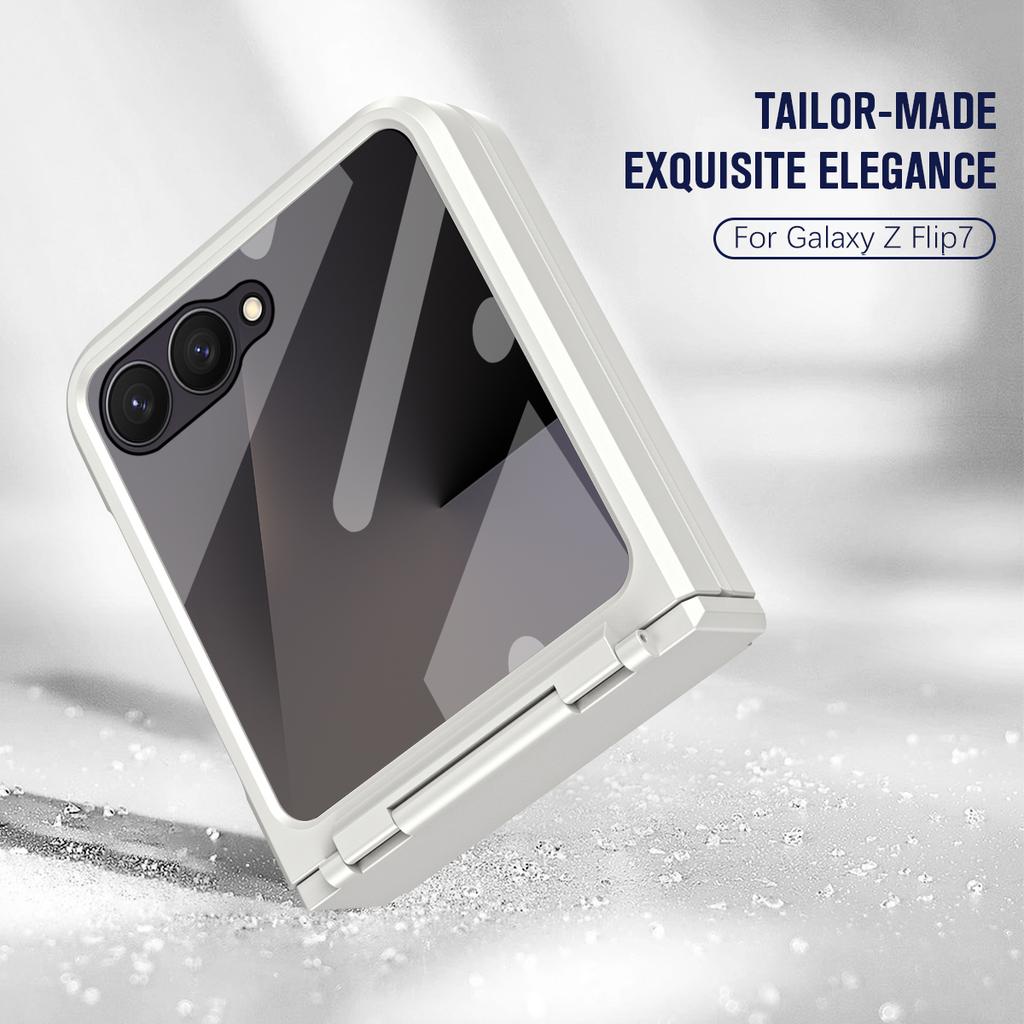 For Samsung Galaxy Z Flip7 5G Case Hard PC Phone Cover with Tempered Glass Rear Screen Protector