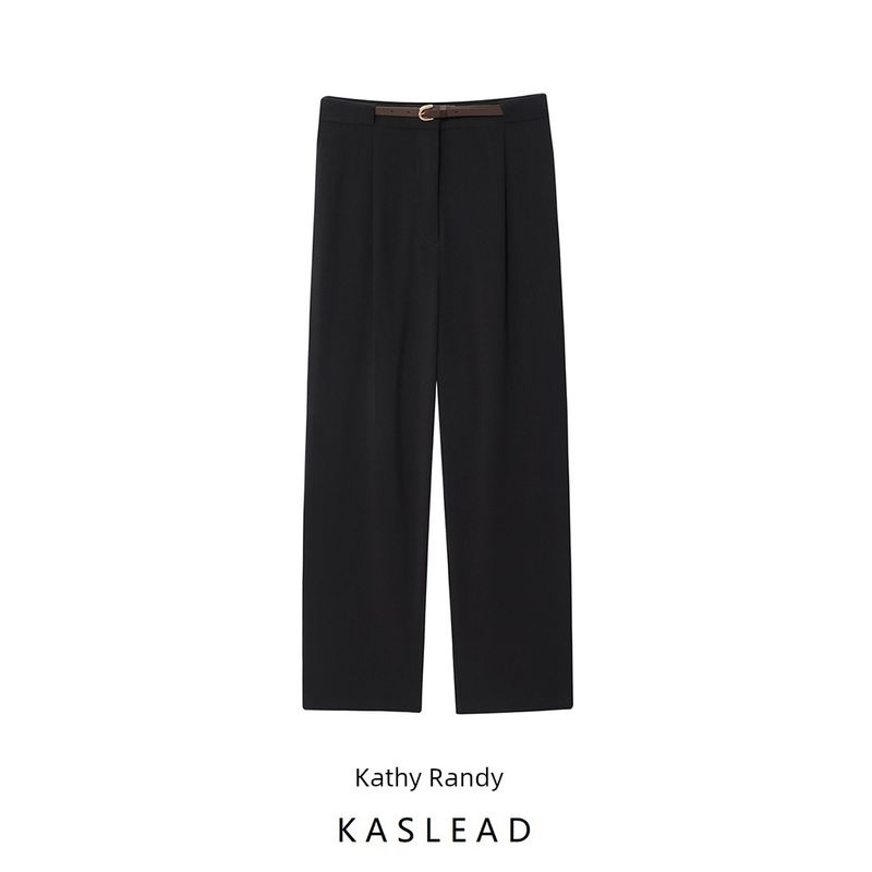 Kaslead New Women clothes Western Style Versitile Fashion Belt Pleat Decoration Suit trousers 1293731