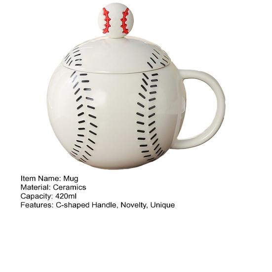 Tasse à café en forme de baseball avec couvercle Poignée en forme de C Tasse en céramique 420 ml Tasse à boire de l'eau pour café thé boissons Utilisation à la maison cuisine extérieur