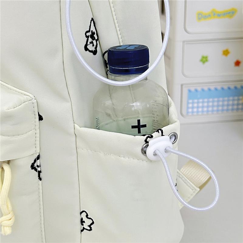 Cute Bear Print School Backpack with Front Pocket Side Drawstrings Casual Daypack for Daily Use