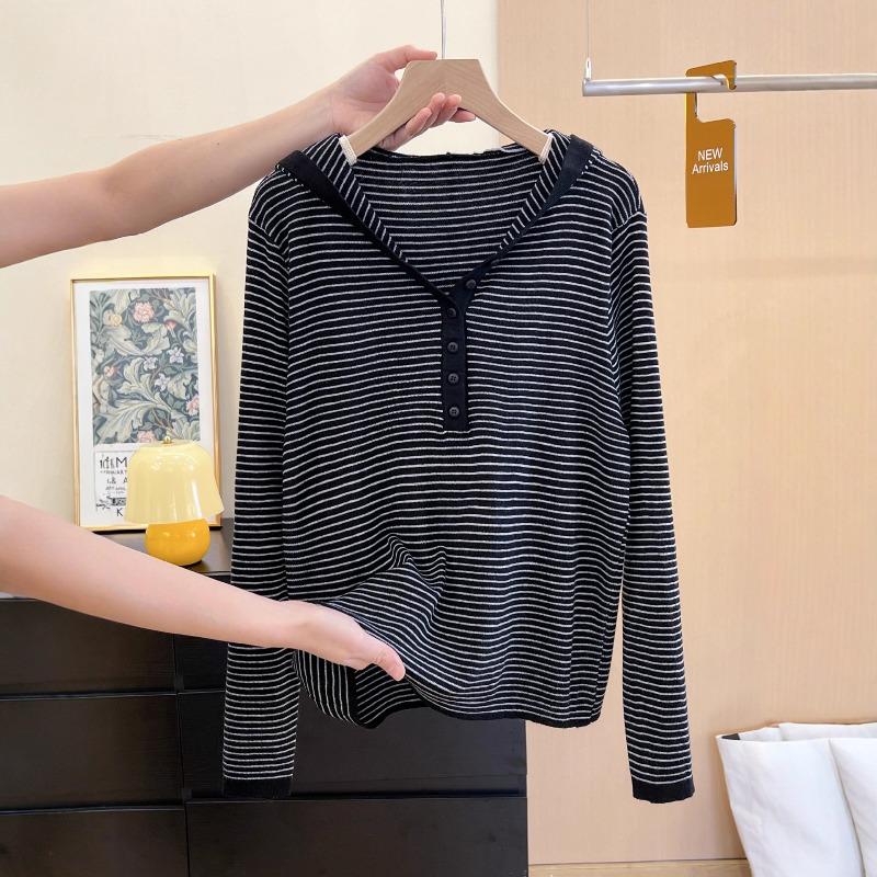Early Autumn Fashion Comfortable Hooded Knitted Sweater Women's Striped Top Women's