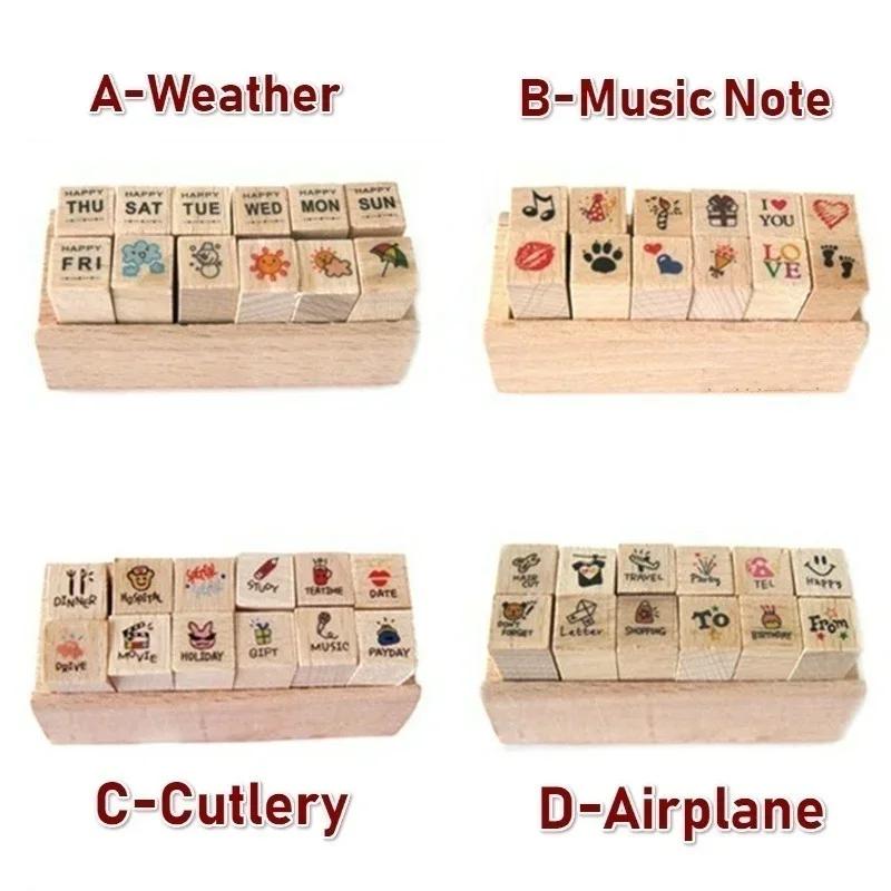 12pcs/Set Vintage Weather Diary Stamps DIY Wooden Assorted Stamps for Scrapbooking Stationery School Supplies