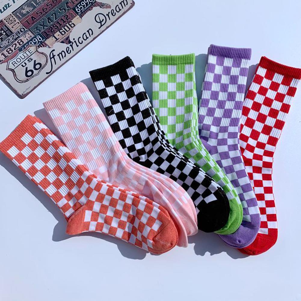 1 Paire Femmes Et Hommes Coton Mi-Longueur Damier Sport Décontracté Polyvalent Chaussettes Mode So P0V7
