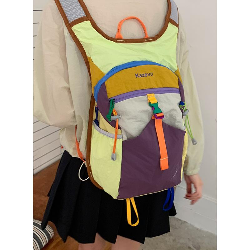 Colorful splicing contrast casual bag women's 2025 new fashion nylon backpack large-capacity travel bag